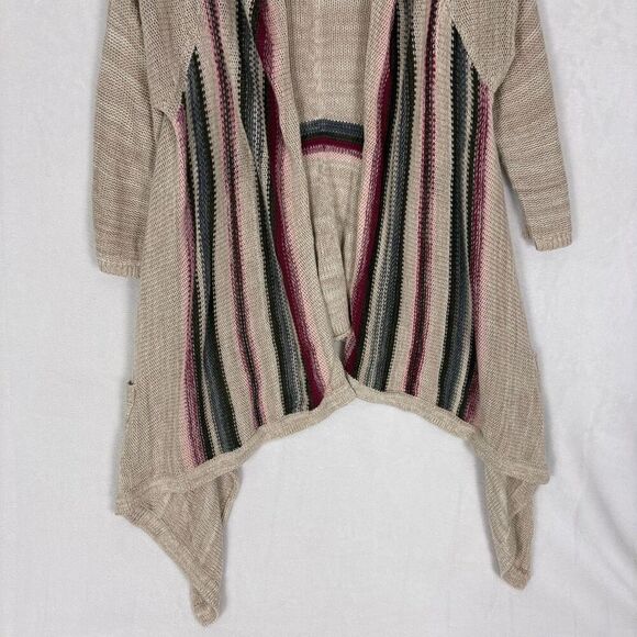 Torrid Tan with Grey & Maroon Striped Drape Cardigan Sweater Size Large - Picture 3 of 10